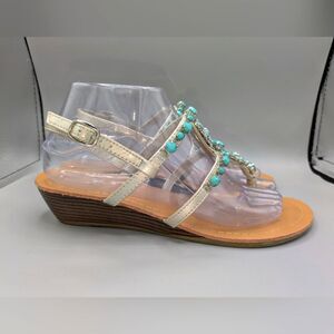 Nicole Women's Cream,Blue Sandals with Bohemian Flair SZ 8